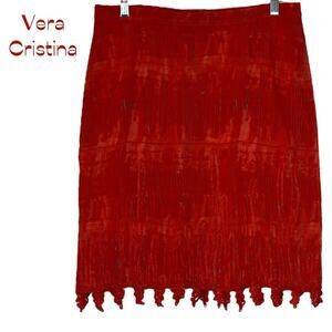 Vera Christina Orange Gray Batik Print Silk Skirt Size 10